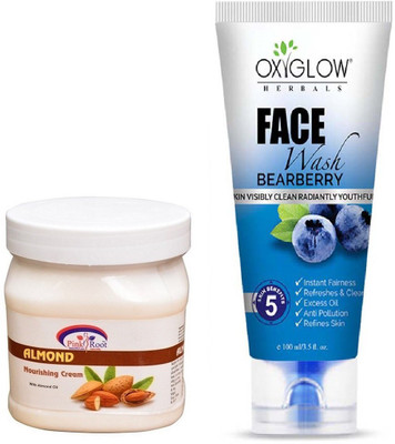 

Pink Root ALMOND NOURISHING CREAM 500ML WITH OXYGLOW BEARBERRY FACE WASH(Set of 2)