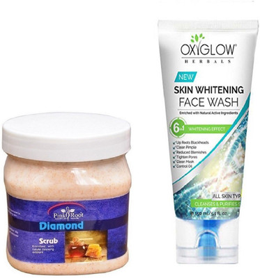 

Pink Root DIAMOND SCRUB 500ML WITH OXYGLOW SKIN WHITENING FACE WASH(Set of 2)