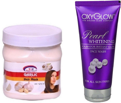 

Pink Root GARLIC HAIR MASK 500ML WITH OXYGLOW PEARL WHITENING FACE WASH(Set of 2)