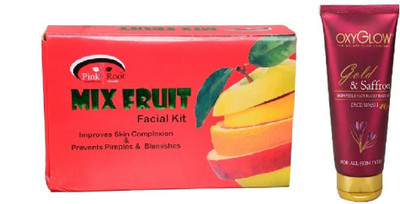 

Pink Root MIX FRUIT FACIAL KIT 83GM WITH OXYGLOW GOLD & SAFFRON FACE WASH(Set of 2)