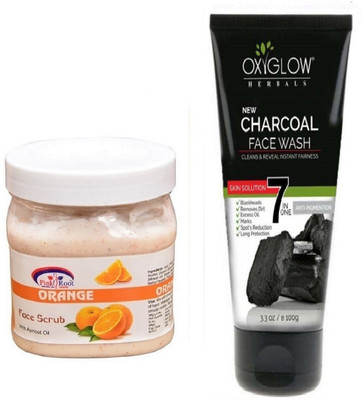 

Pink Root ORANGE SCRUB 500ML WITH OXYGLOW CHARCOAL FACE WASH(Set of 2)