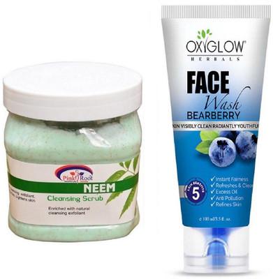 

Pink Root NEEM SCRUB 500ML WITH OXYGLOW BEARBERRY FACE WASH(Set of 2)