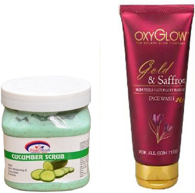 

Pink Root CUCUMBER SCRUB 500ML WITH OXYGLOW GOLD & SAFFRON FACE WASH(Set of 2)