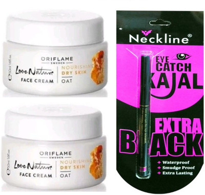 

Oriflame Sweden love nature oat face cream pack of 2 and with neckline kajal(Set of 3)