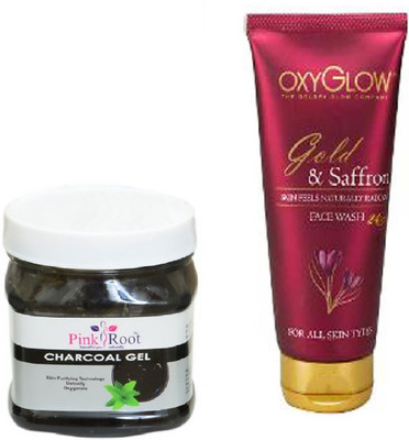 

Pink Root CHARCOAL GEL 500ML WITH OXYGLOW GOLD & SAFFRON FACE WASH(Set of 2)