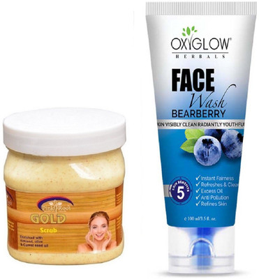 

Pink Root GOLD SCRUB 500ML WITH OXYGLOW BEARBERRY FACE WASH(Set of 2)