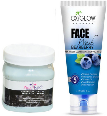

Pink Root CHARCOAL MASSAGE CREAM 500ML WITH OXYGLOW BEARBERRY FACE WASH(Set of 2)