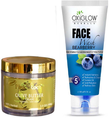 

Pink Root OLIVE BUTTER CREAM 100GM WITH OXYGLOW BEARBERRY FACE WASH(Set of 2)