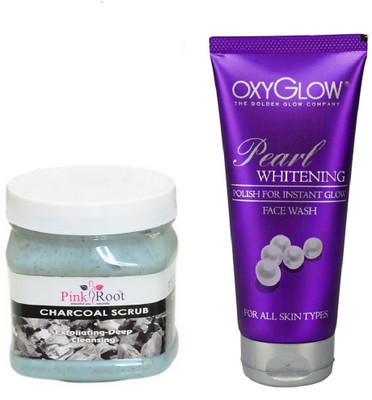 

Pink Root CHARCOAL SCRUB 500ML WITH OXYGLOW PEARL WHITENING FACE WASH(Set of 2)