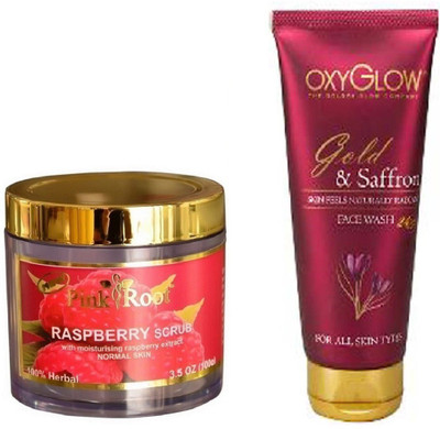 

Pink Root RASPBERRY SCRUB 100GM WITH OXYGLOW GOLD & SAFFRON FACE WASH(Set of 2)