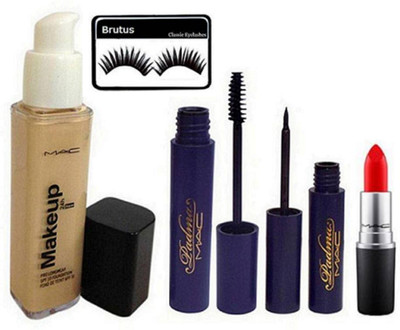 

BRUTUS Eyelashes , Makeup Foundation , Padma EyeLiner & mascara, Finish matte Lipstick(Set of 5)