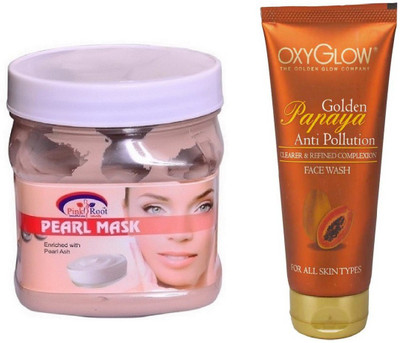 

Pink Root PEARL MASK 500ML WITH OXYGLOW GOLDEN PAPAYA FACE WASH(Set of 2)