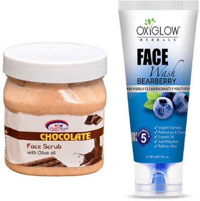 

Pink Root CHOCOLATE SCRUB 500ML WITH OXYGLOW BEARBERRY FACE WASH(Set of 2)