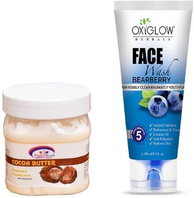 

Pink Root COCOA BUTTER CREAM 500ML WITH OXYGLOW BEARBERRY FACE WASH(Set of 2)