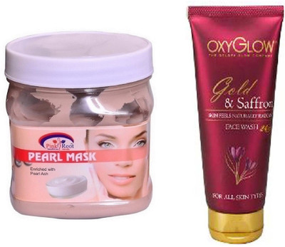 

Pink Root PEARL MASK 500ML WITH OXYGLOW GOLD & SAFFRON FACE WASH(Set of 2)