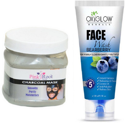 

Pink Root CHARCOAL MASK 500ML WITH OXYGLOW BEARBERRY FACE WASH(Set of 2)