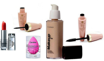 

caroline Sponge Puff, Mac Makeup Pro Long Wear Foundation, Lakme 9to5 Liquid Eyeliner& Mascara& 9to5 Enrich Matte Lipstick(Set of 5)