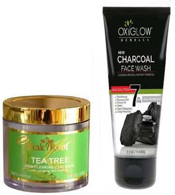 

Pink Root TEA TREE SKIN CLEARING CLAY MASK 100GM WITH OXYGLOW CHARCOAL FACE WASH(Set of 2)