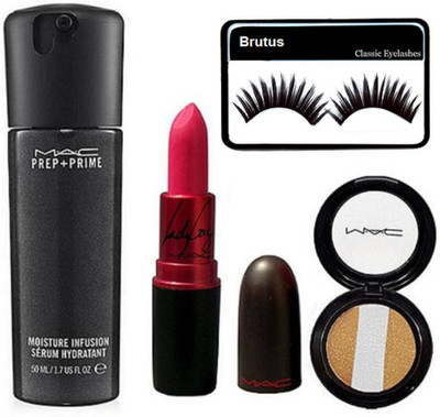 

BRUTUS Eyelashes with Mac Ladygaga Matte Finish Pink Lipstick, Prep + Prime Moisture Infusion Serum Hydratant& Eyeshadow Fard A Joues Mineralize(Set of 4)