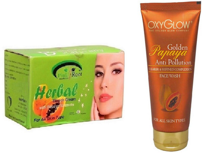 

Pink Root HERBAL BLEACH 250G WITH OXYGLOW GOLDEN PAPAYA FACE WASH(Set of 2)