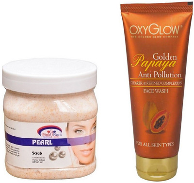 

Pink Root PEARL SCRUB 500ML WITH OXYGLOW GOLDEN PAPAYA FACE WASH(Set of 2)