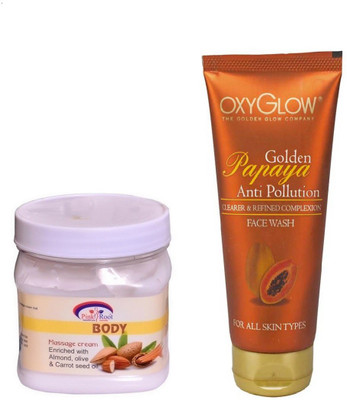 

Pink Root BODY MASSAGE CREAM 500ML WITH OXYGLOW GOLDEN PAPAYA FACE WASH(Set of 2)