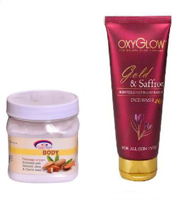 

Pink Root BODY MASSAGE CREAM 500ML WITH OXYGLOW GOLD & SAFFRON FACE WASH(Set of 2)