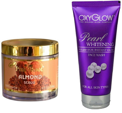 

Pink Root ALMOND SCRUB 100GM WITH OXYGLOW PEARL WHITENING FACE WASH(Set of 2)