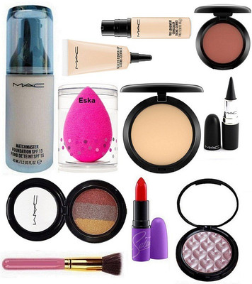 

Eska sponge Puff, Mac MatchMaster Foundation SPF 15, Compact,Select Coverup, Pro Longwear Concealer, Blusher,Stick Kajal, 3 Color EyeShadow, Selena Lipstick, Illuminator & Brush(Set of 11)