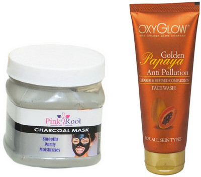 

Pink Root CHARCOAL MASK 500ML WITH OXYGLOW GOLDEN PAPAYA FACE WASH(Set of 2)