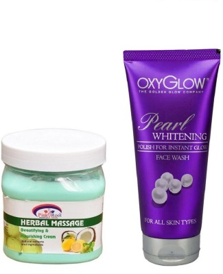 

Pink Root HERBAL MASSAGE CREAM 500ML WITH OXYGLOW PEARL WHITENING FACE WASH(Set of 2)