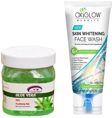 

Pink Root ALOE VERA GEL 500ML WITH OXYGLOW SKIN WHITENING FACE WASH(Set of 2)