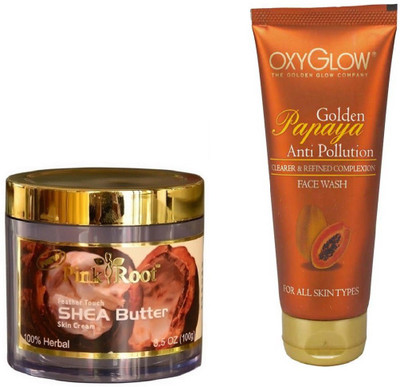 

Pink Root SHEA BUTTER SKIN CREAM 100GM WITH OXYGLOW GOLDEN PAPAYA FACE WASH(Set of 2)