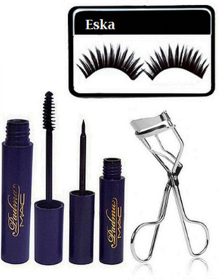 

eska Eyelashes With Mac Padhma Eyeliner & Mascara & Eyelashes Curler(Set of 4)