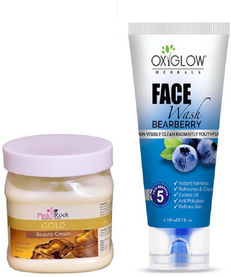 

Pink Root GOLD BEAUTY CREAM 500ML WITH OXYGLOW BEARBERRY FACE WASH(Set of 2)