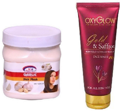 

Pink Root GARLIC HAIR MASK 500ML WITH OXYGLOW GOLD & SAFFRON FACE WASH(Set of 2)