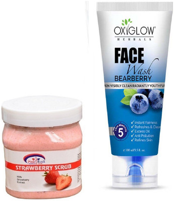 

Pink Root STRAWBERRY SCRUB 500ML WITH OXYGLOW BEARBERRY FACE WASH(Set of 2)