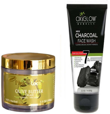 

Pink Root OLIVE BUTTER CREAM 100GM WITH OXYGLOW CHARCOAL FACE WASH(Set of 2)