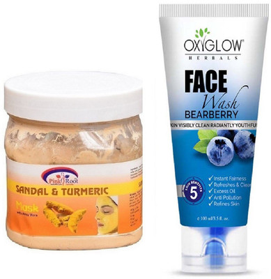 

Pink Root SANDAL & TURMERIC MASK 500ML WITH OXYGLOW BEARBERRY FACE WASH(Set of 2)