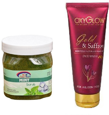 

Pink Root MINT SCRUB 500ML WITH OXYGLOW GOLD & SAFFRON FACE WASH(Set of 2)
