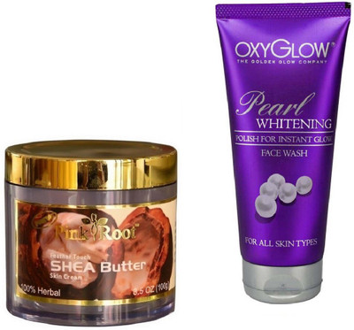 Pink Root SHEA BUTTER SKIN CREAM 100GM WITH OXYGLOW PEARL WHITENING FACE WASH(Set of 2)