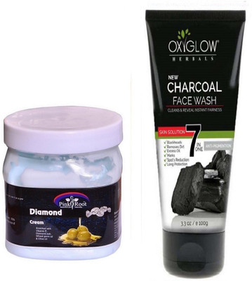 

Pink Root DIAMOND CREAM 500ML WITH OXYGLOW CHARCOAL FACE WASH(Set of 2)
