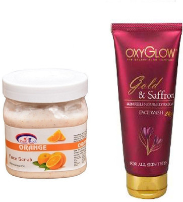 

Pink Root ORANGE SCRUB 500ML WITH OXYGLOW GOLD & SAFFRON FACE WASH(Set of 2)