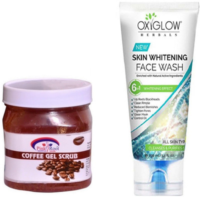 

Pink Root COFFEE GEL SCRUB 500ML WITH OXYGLOW SKIN WHITENING FACE WASH(Set of 2)