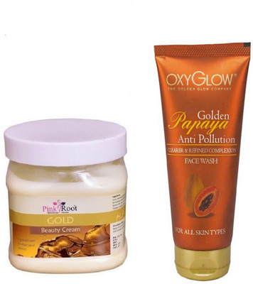 

Pink Root GOLD BEAUTY CREAM 500ML WITH OXYGLOW GOLDEN PAPAYA FACE WASH(Set of 2)