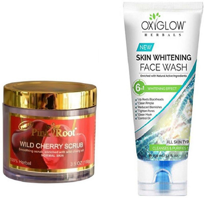 

Pink Root WILD CHERRY SCRUB 100GM WITH OXYGLOW SKIN WHITENING FACE WASH(Set of 2)
