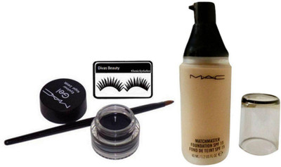 

divas beauty Eyelashes & New Gel Eyeliner Long Lasting Waterproof Smooth, MatchMaster Liquid Foundation SPF15(Set of 3)