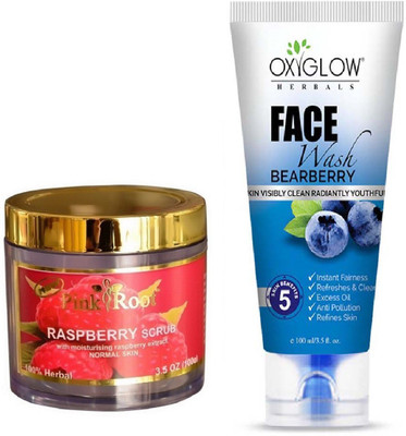 

Pink Root RASPBERRY SCRUB 100GM WITH OXYGLOW BEARBERRY FACE WASH(Set of 2)