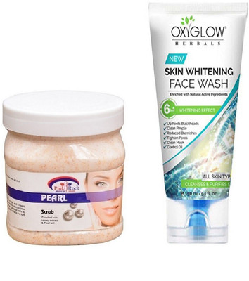 

Pink Root PEARL SCRUB 500ML WITH OXYGLOW SKIN WHITENING FACE WASH(Set of 2)