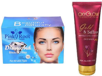 

Pink Root DIAMOND BLEACH 250G WITH OXYGLOW GOLD & SAFFRON FACE WASH(Set of 2)